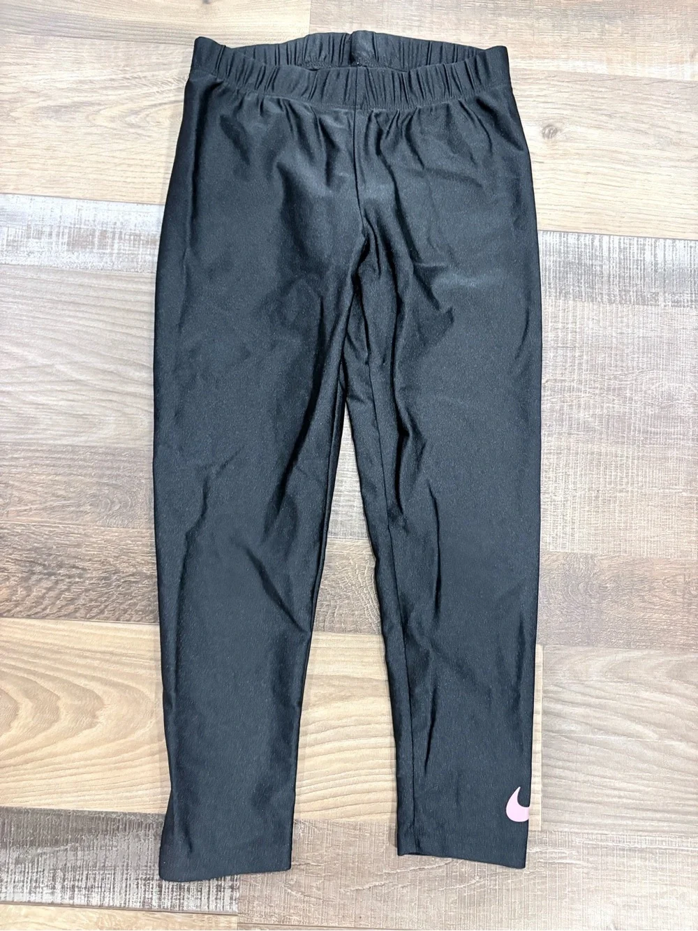 Nike Kids Black Leggings with Pink Swoosh Accent